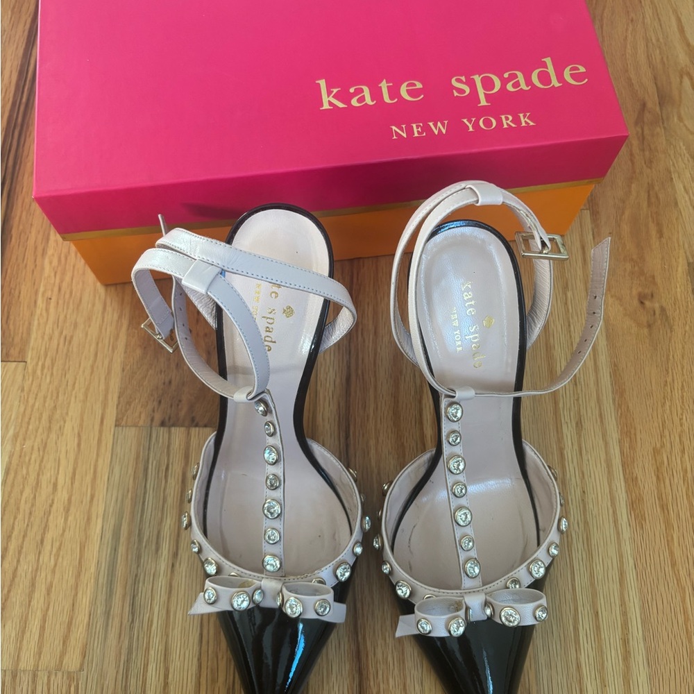 Kate Spade Lydia Black and Cream Studded Heels - Picture 2 of 5